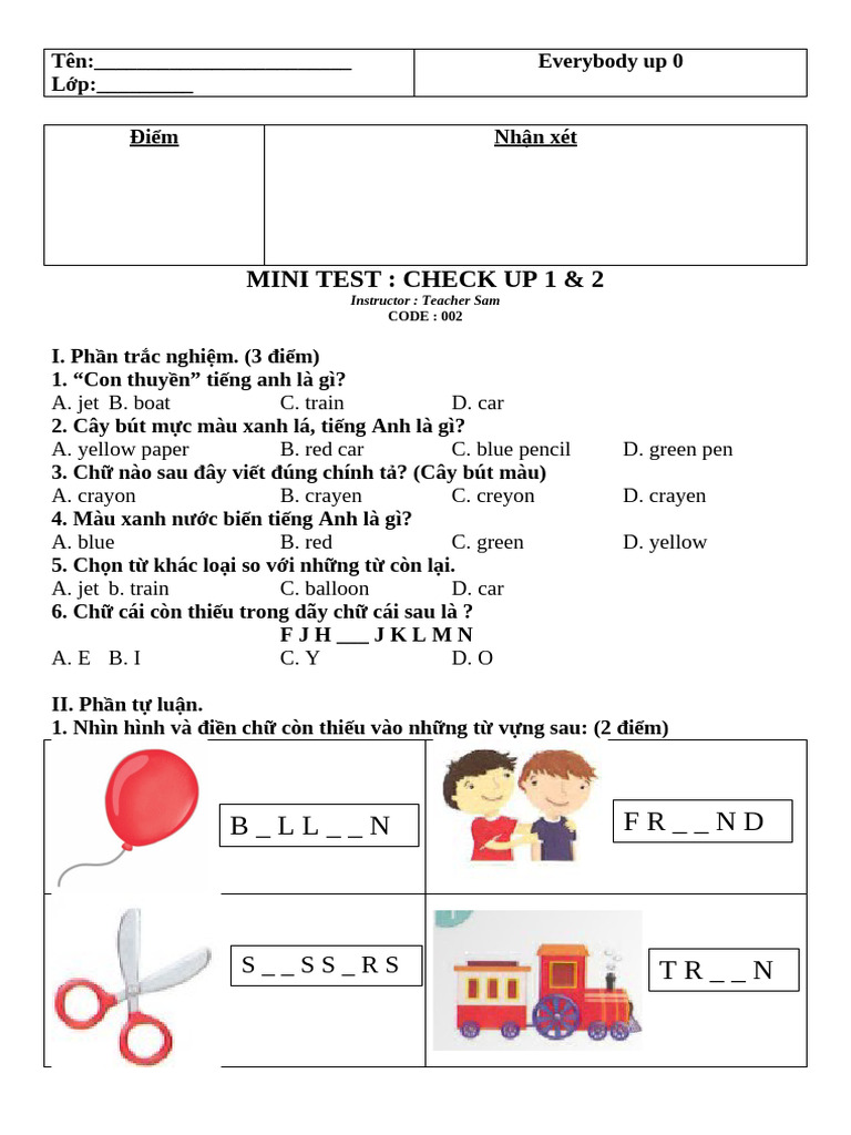 Mini Test U12 Code 002 | PDF
