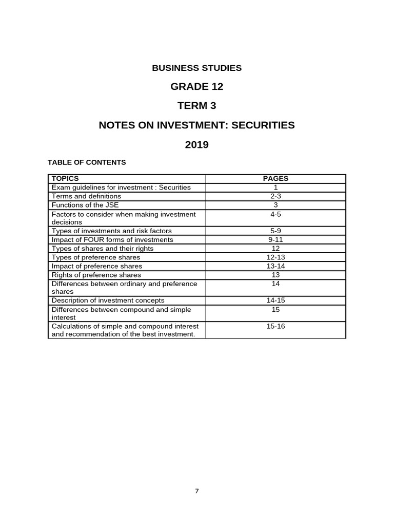 Grade 12 Investment Securities Notes | PDF | Preferred Stock | Stocks
