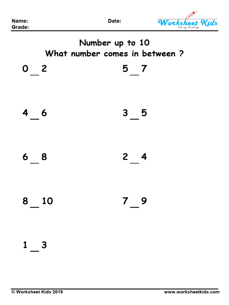What Comes Between Maths Worksheet | PDF