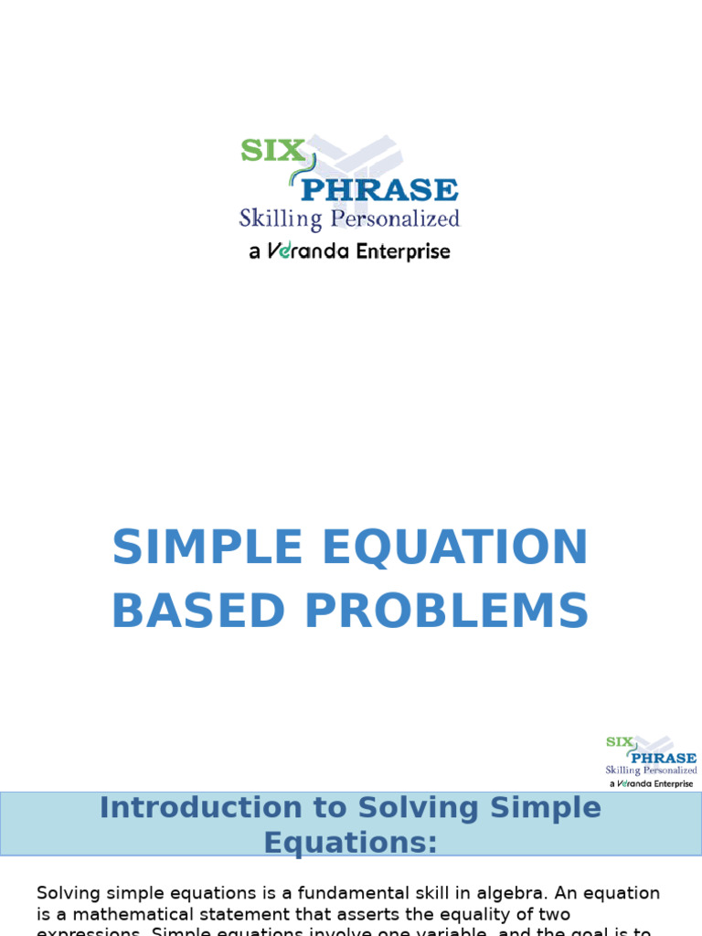 C - 9-Simple Equation Based Problems-11!01!2025 | PDF | Equations ...
