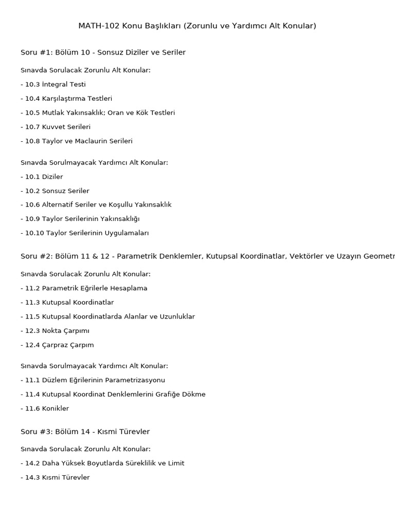 MATH-102 Konu Basliklari | PDF