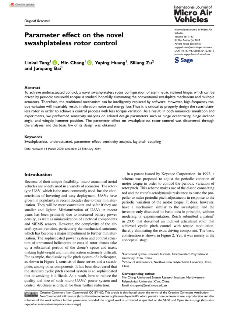 Parameter Effects on Swashplateless Rotor | PDF | Helicopter Rotor ...