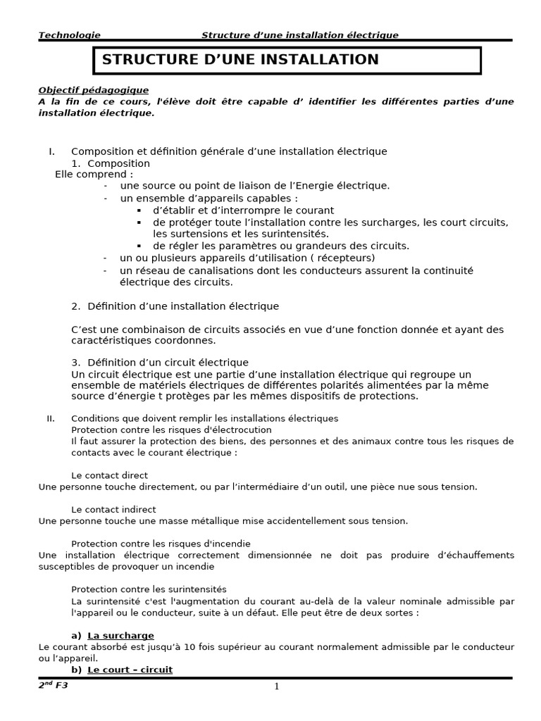 Définition d'une installation électrique | PDF | Réseau électrique ...