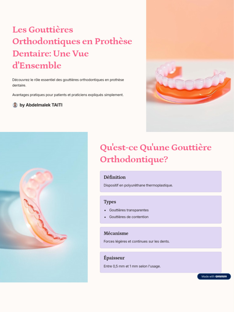 Les Gouttieres Orthodontiques en Prothese Dentaire Une Vue DEnsemble ...