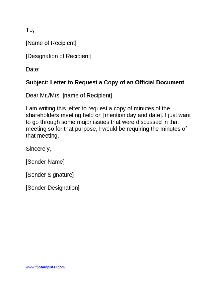 Letter to Request a Copy of an Official Document | PDF