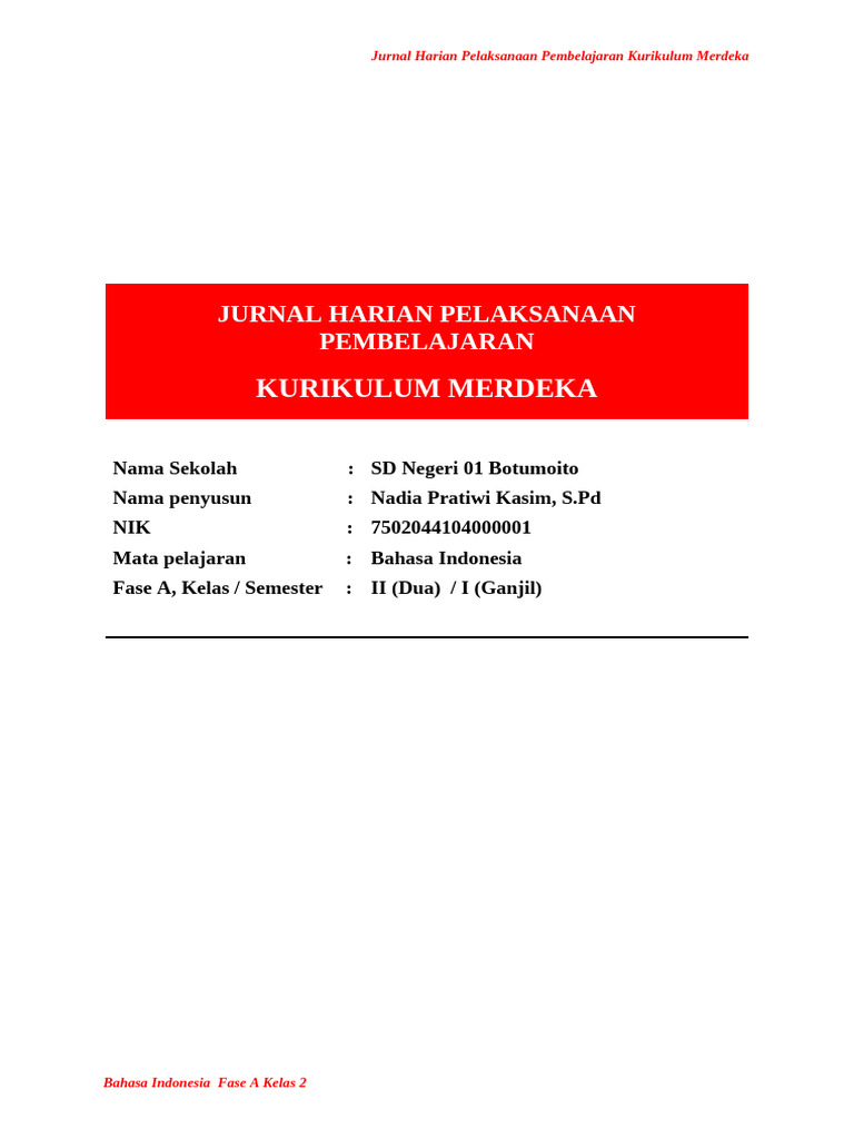 Jurnal Pembelajaran Bahasa Indonesia Kelas 2 | PDF