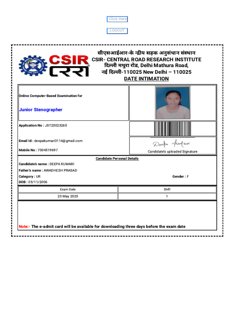 Csir-Crri - Date Intimation | PDF