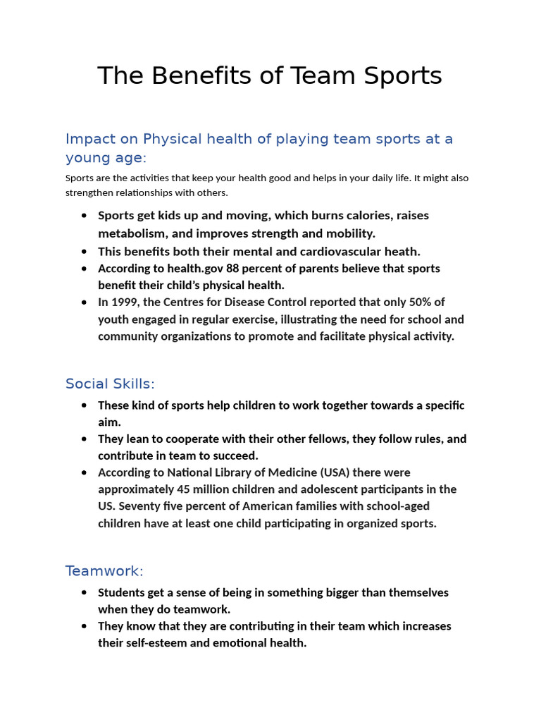 Benefits of Team Sports for Kids | PDF