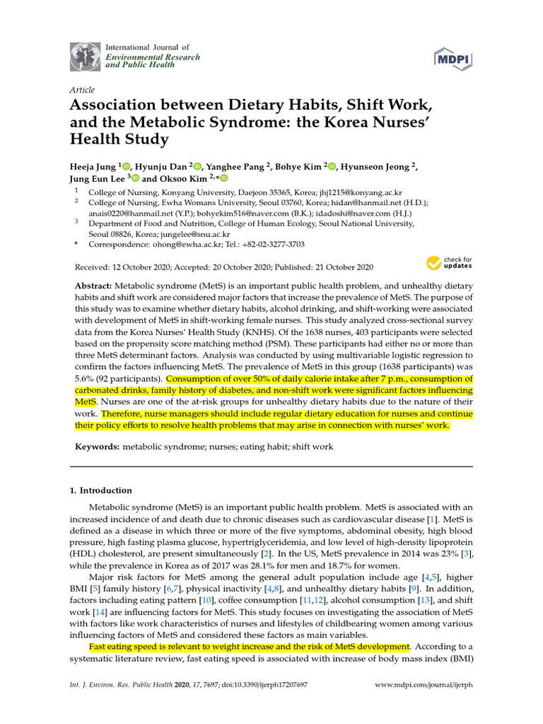 2.a - Association Between Dietary Habits, Shift Work, and The Metabolic ...