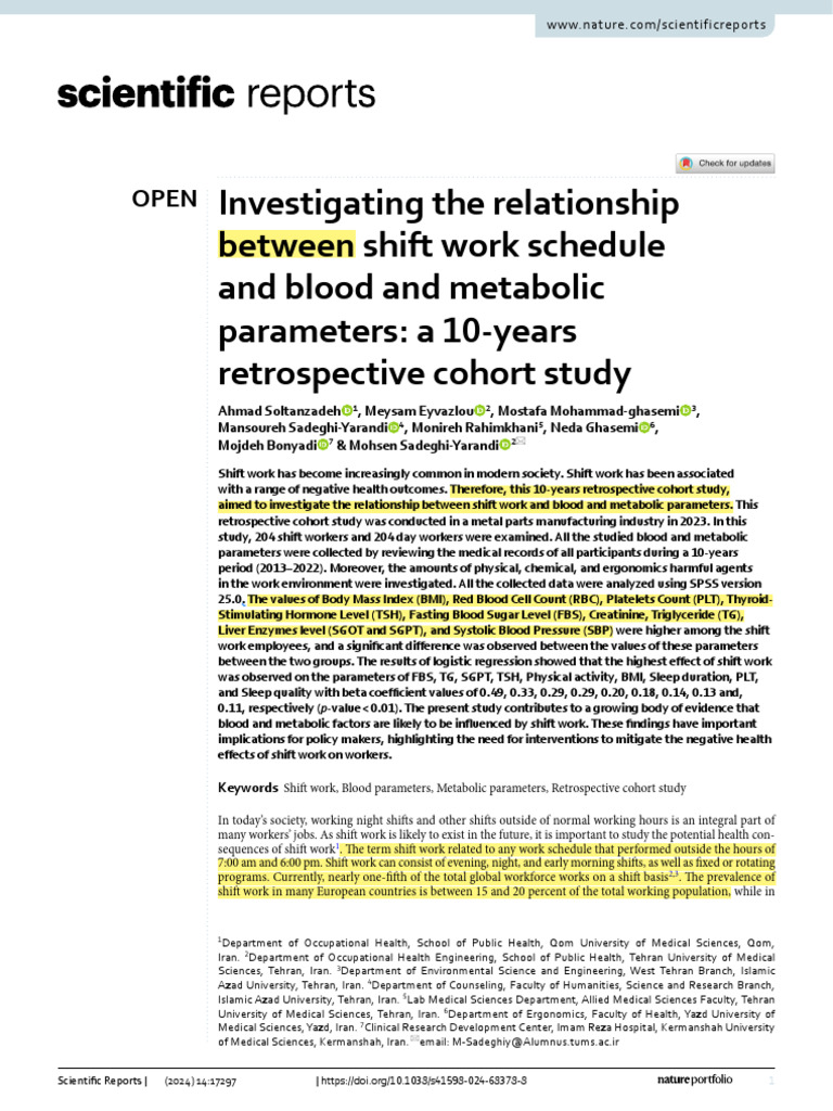 Shift Work's Impact on Blood Health | PDF | Thyroid Stimulating Hormone