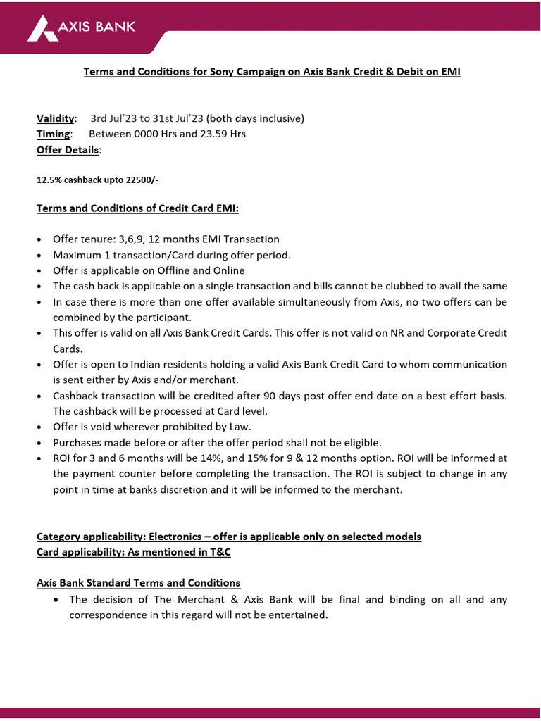 Sony Campaign Terms and Conditions Newfile | PDF | Credit Card | Banks