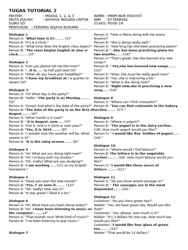 English Dialogues for Teachers | PDF | Waiting Staff | Menu