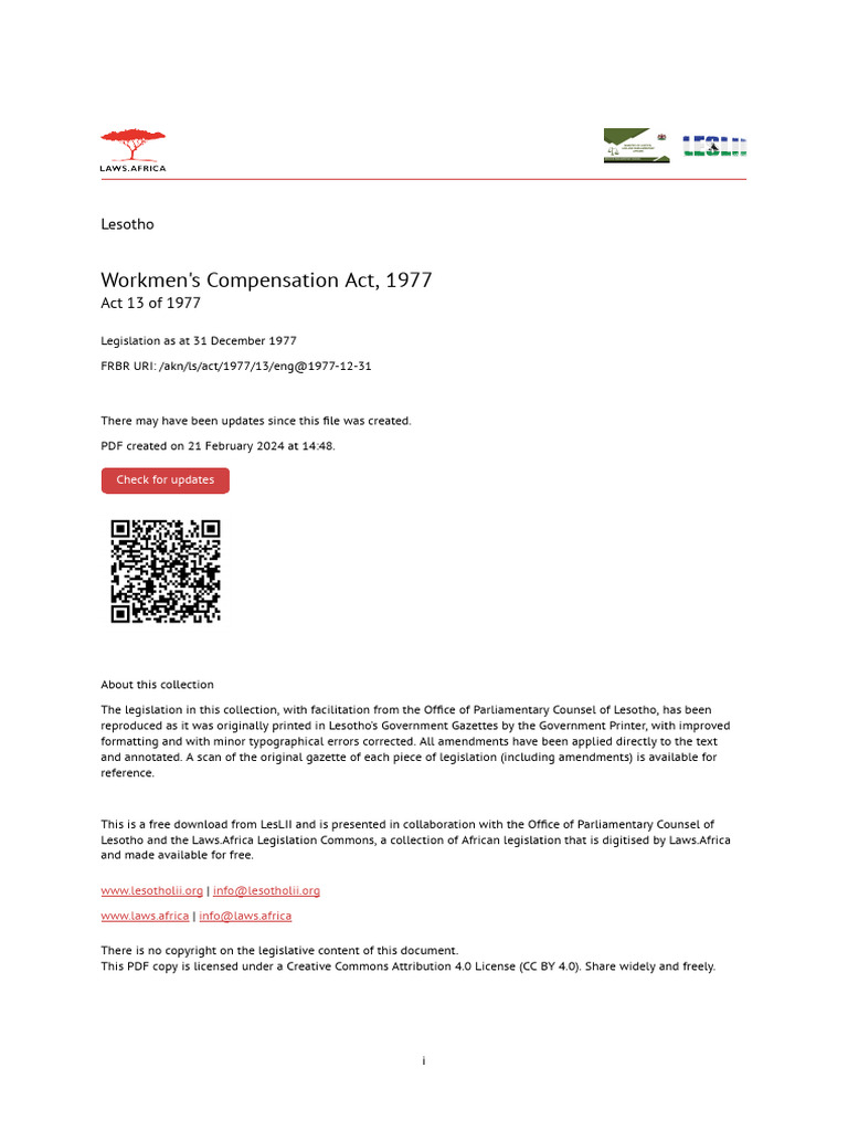Lesotho Workmen's Compensation Act 1977 | PDF | Cost Of Living | Employment