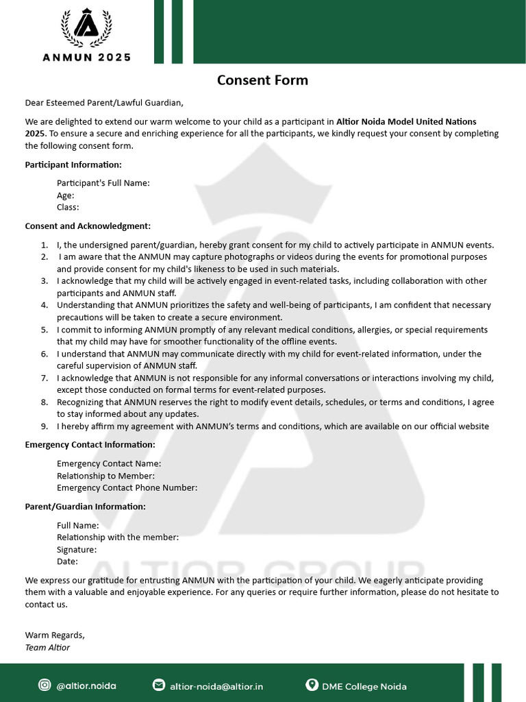 Consent Form - ANMUN | PDF