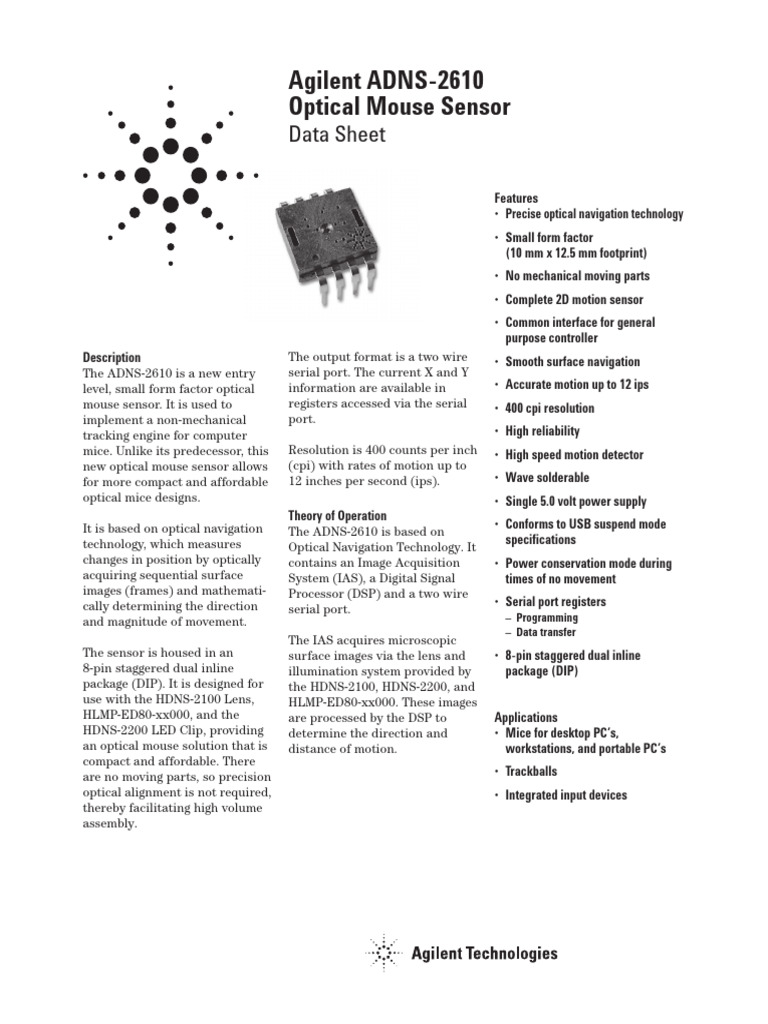 Agilent ADNS-2610 Optical Mouse Sensor | PDF | Printed Circuit Board ...