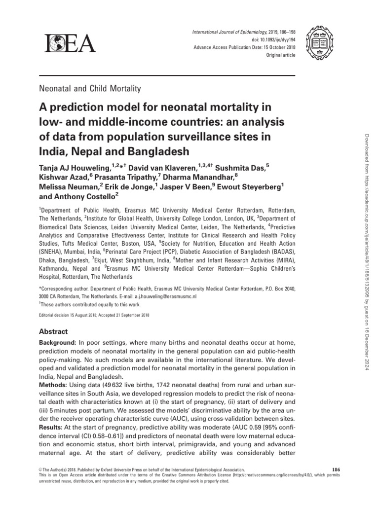 Neonatal Mortality Prediction Model in Asia | PDF | Infant Mortality ...