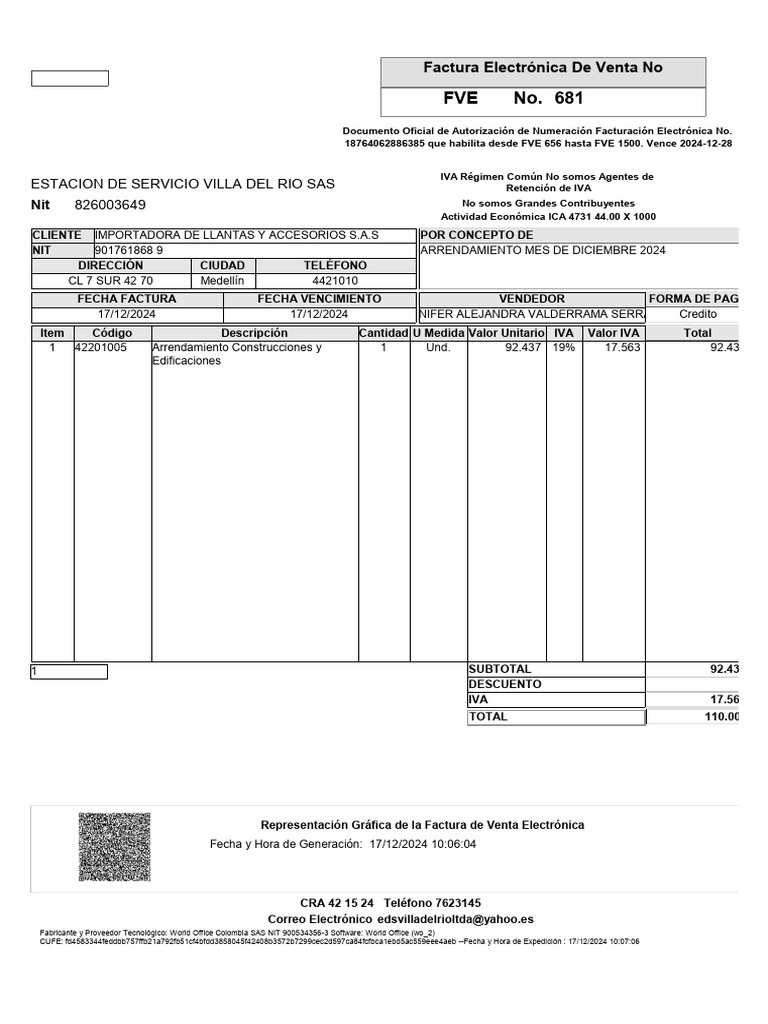 681 No. FVE: 826003649 Estacion de Servicio Villa Del Rio Sas | PDF ...