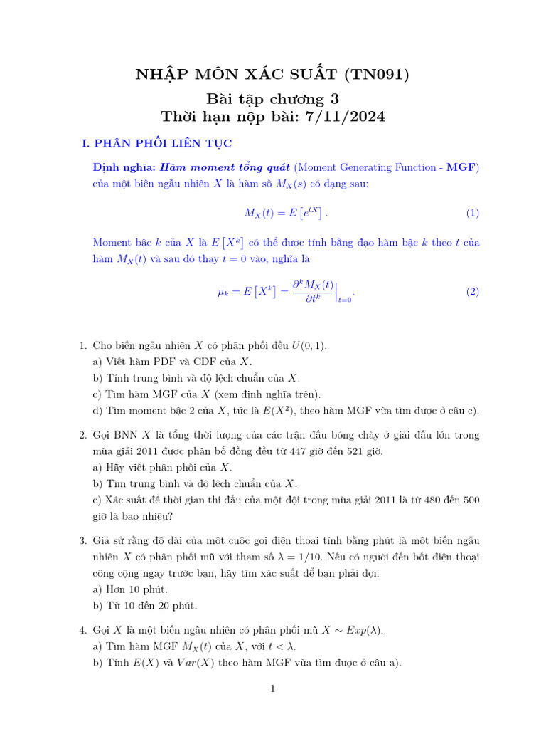 Bai Tap C3 - Nhap Mon Xac Suat - 2024-10-28 | PDF