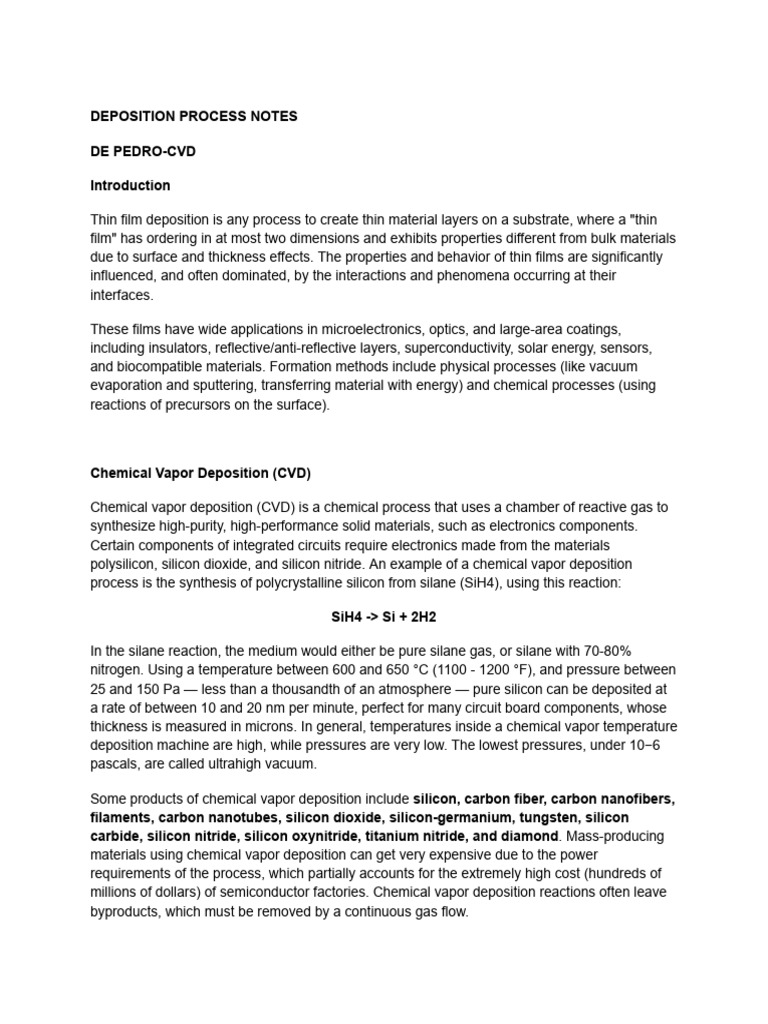 Overview of CVD Thin Film Processes | PDF | Chemical Vapor Deposition ...