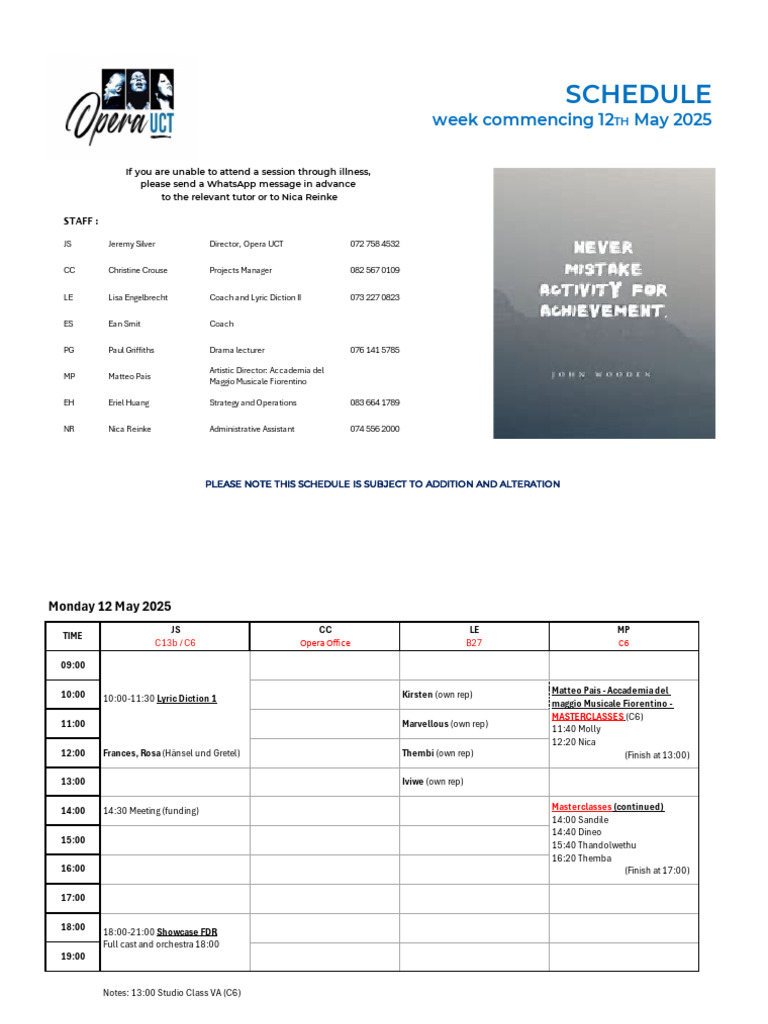 UCT Opera Schedule: May 2025 | PDF | Opera | Vocal Music