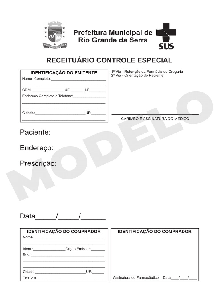 Receituário Controle Especial | PDF