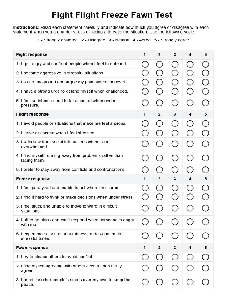 Fight Flight Freeze Fawn Test | PDF | Psychology | Behavioural Sciences