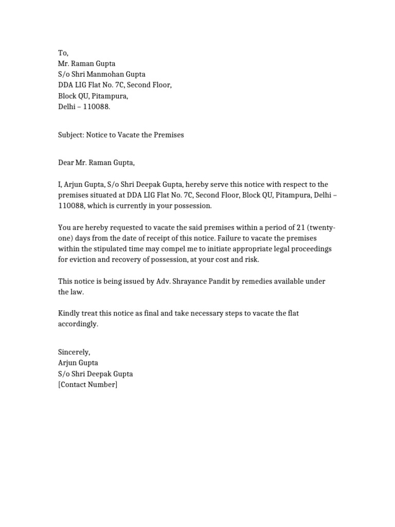Notice to Vacate Flat No. 7C | PDF