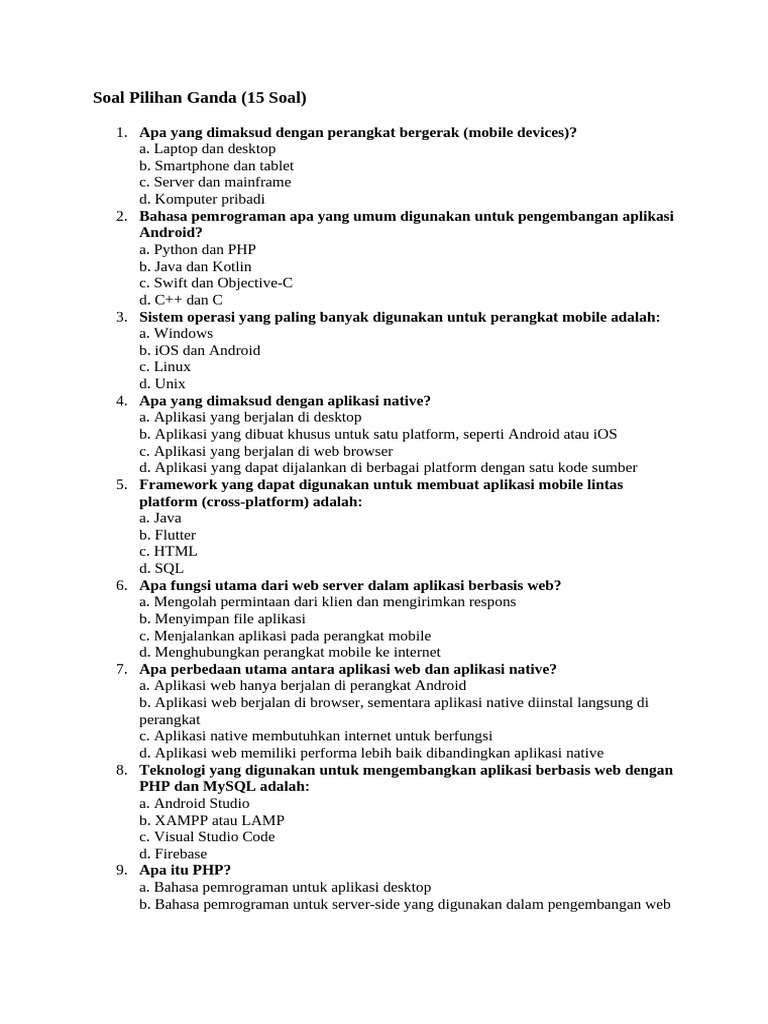 Soal Ujian Pemrograman Aplikasi Mobile | PDF