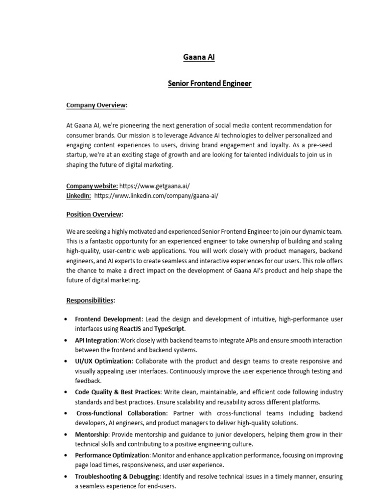 Senior Frontend Engineer at Gaana AI | PDF | Digital Marketing | Computing