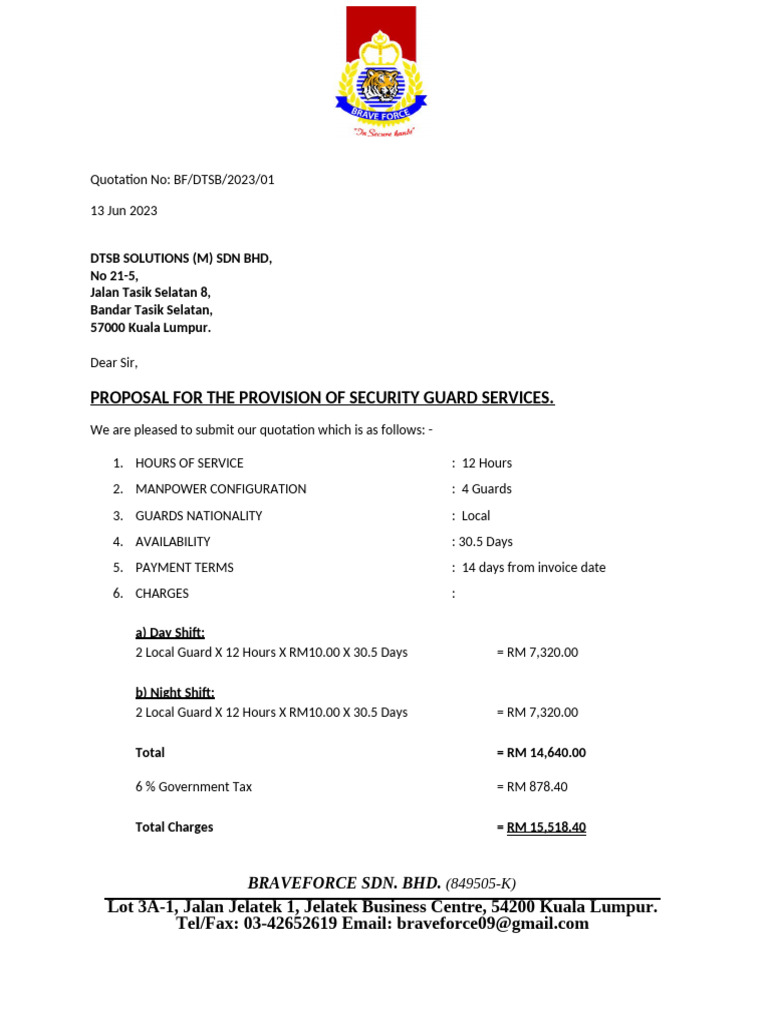Security Guard Services Quotation | PDF