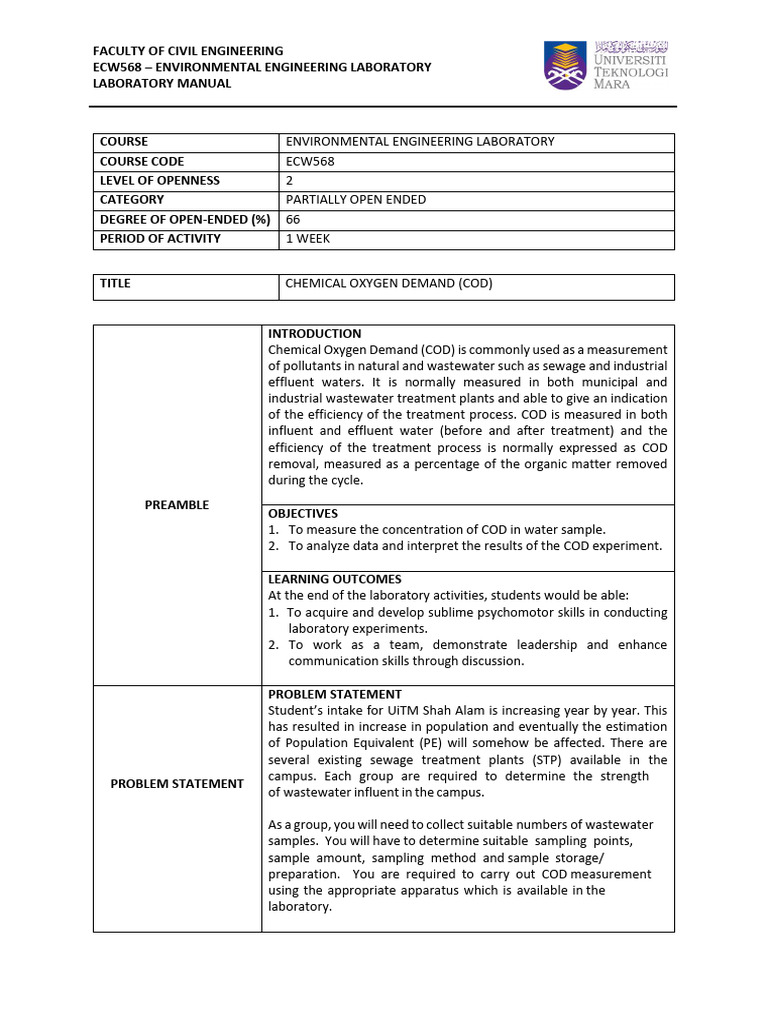 Chemical Oxygen Demand - L2 | PDF | Sewage Treatment | Sewage