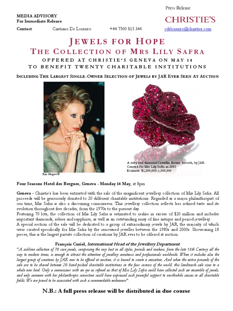 Jewels For Hope The Collection Of Mrs Lily Safra ay Christie's
