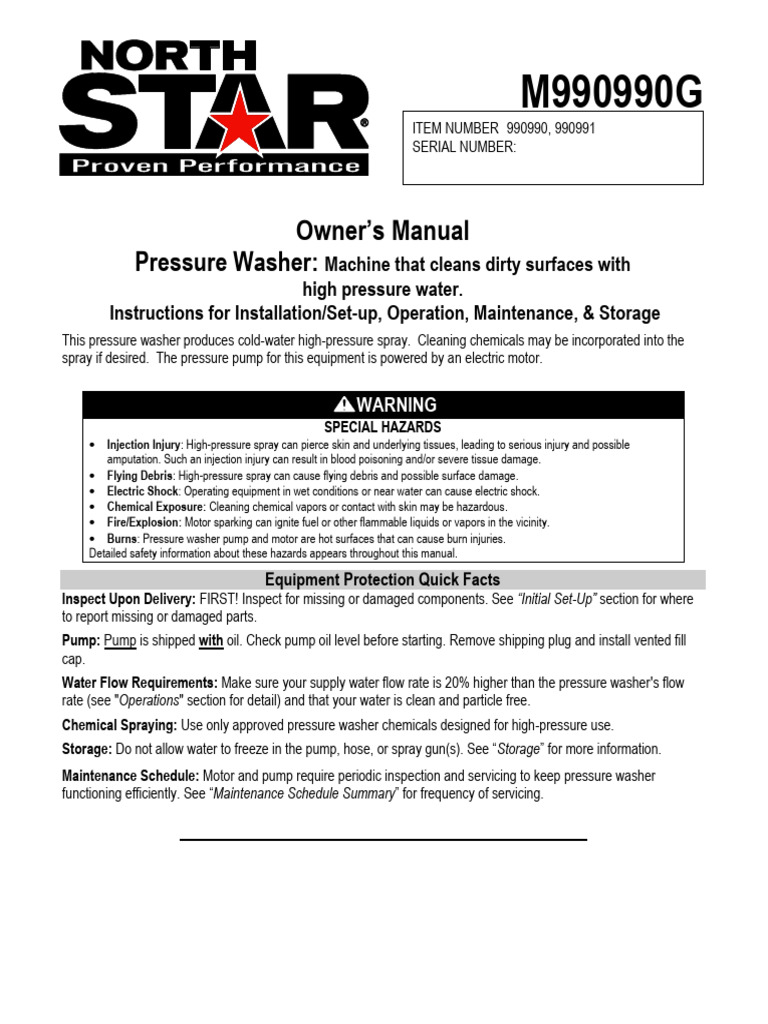 Northstar Pressure Washer Manual
