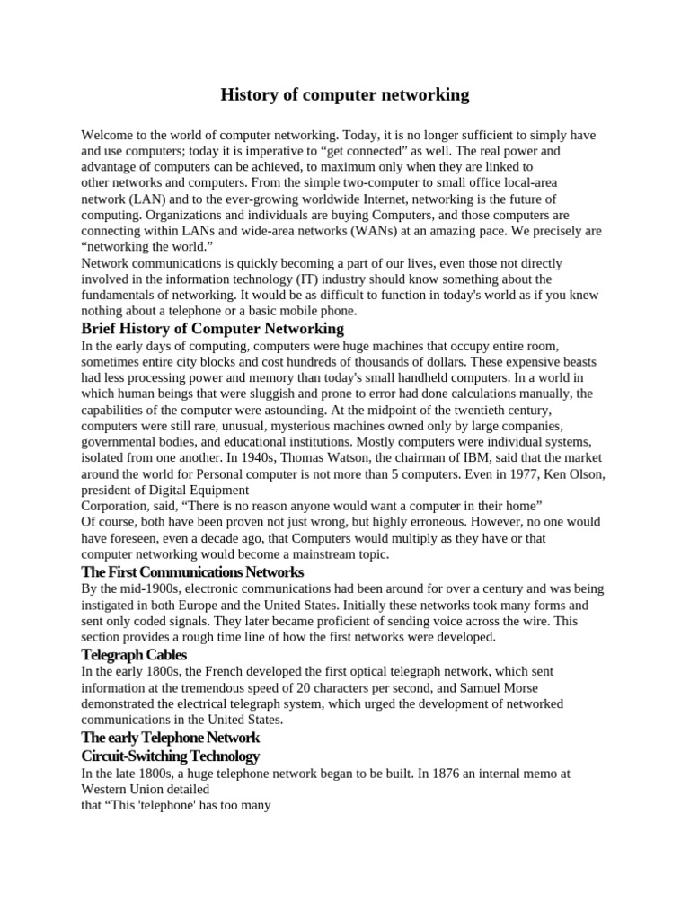 History of Computer Networking | PDF | Packet Switching | Computer Network