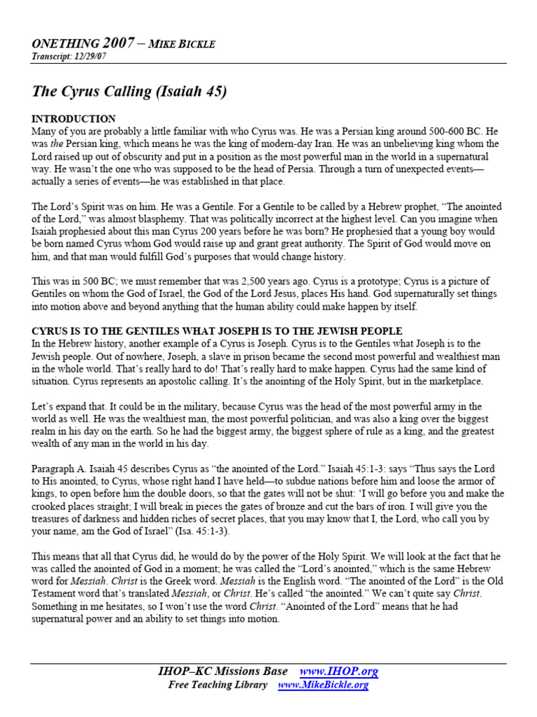 T05 The Cyrus Calling | PDF | Intercession | Eschatology