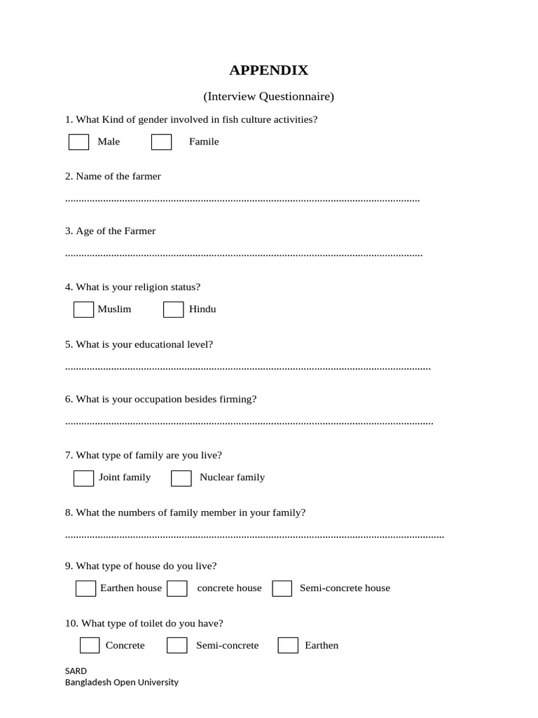 Fish Culture Interview Questionnaire | PDF | Food Industry | Fish