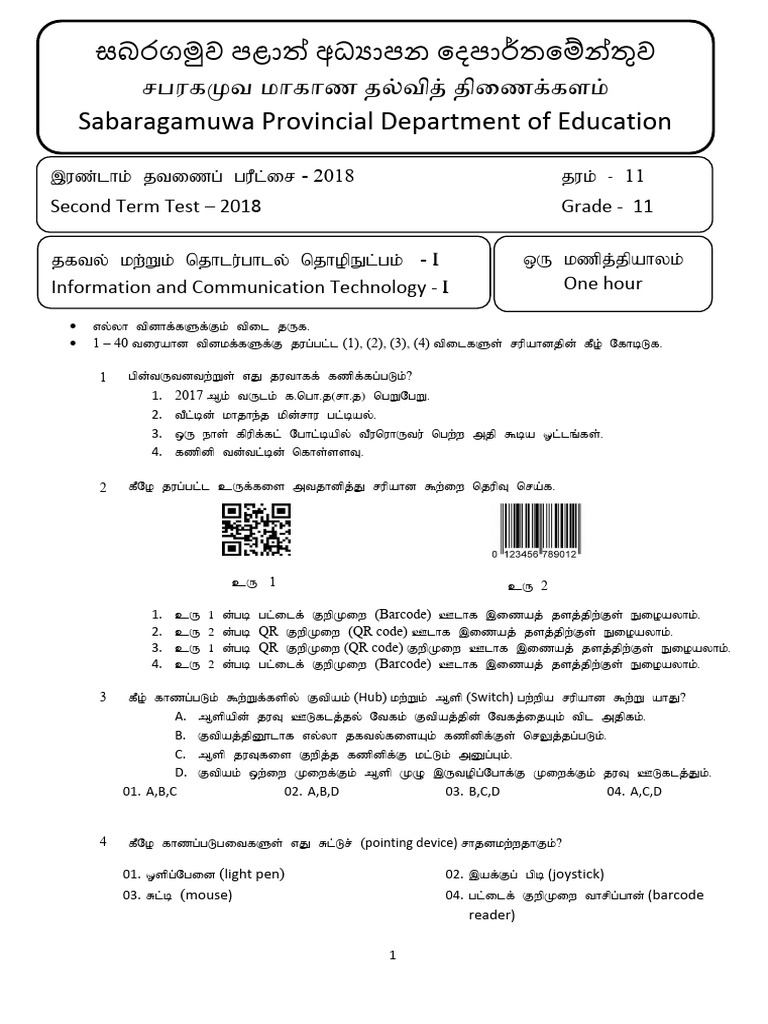 Grade 11 ICT Second Term Test 2018 | PDF | Computing