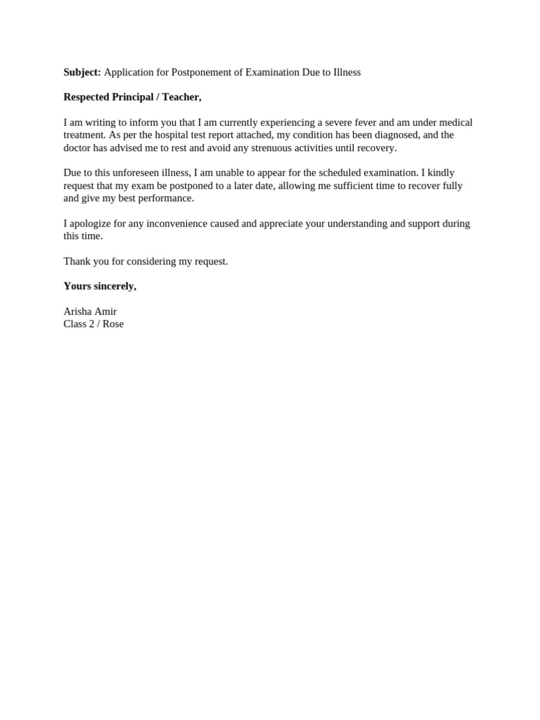 Exam Postponement Request Due to Illness | PDF