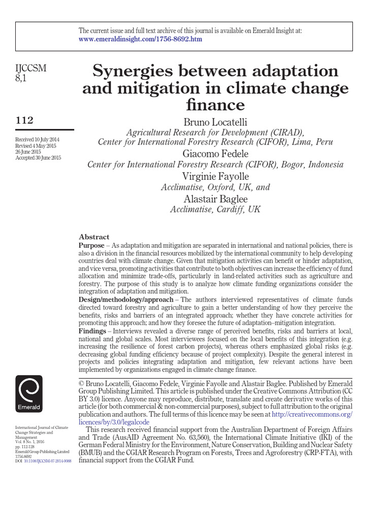 Climate Finance: Adaptation and Mitigation Synergies | PDF | Climate ...