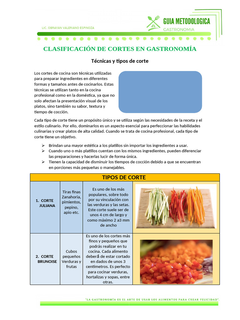 Clasificación de Cortes en Gastronomía | PDF | Artes culinarias | Vegetales