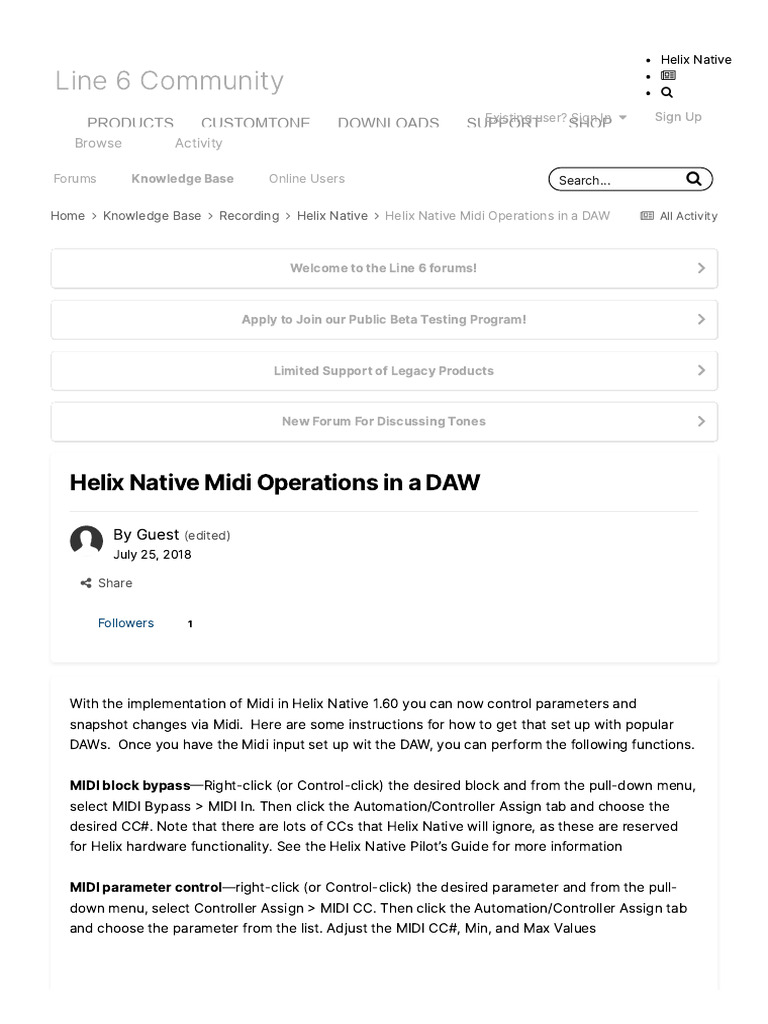 Helix Native MIDI Control Setup Guide | PDF | Parameter (Computer ...