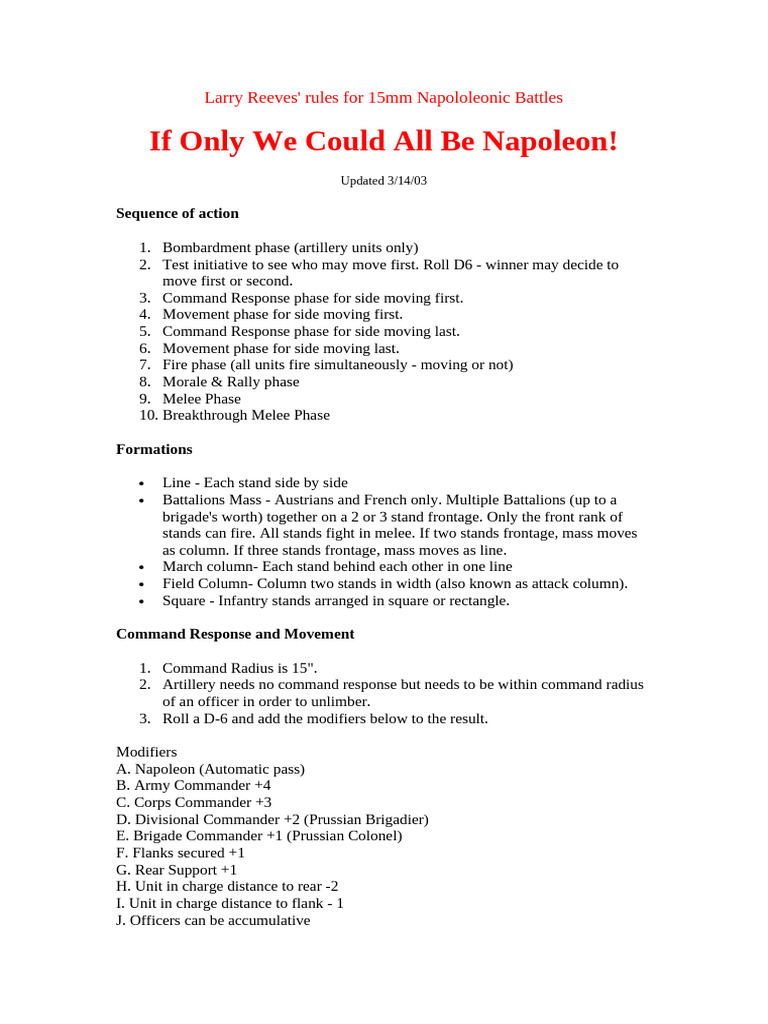 15mm Napoleonic Battle Rules Guide | PDF | Cavalry | Division (Military)