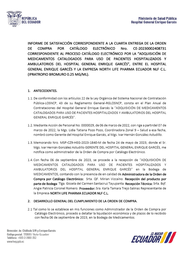 Informe de Satisfacción de Compra Médica | PDF