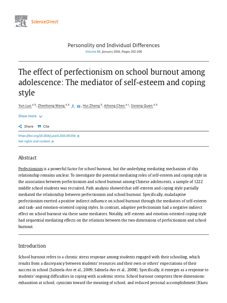 The Effect of Perfectionism On School Burnout Among Adolescence - The ...