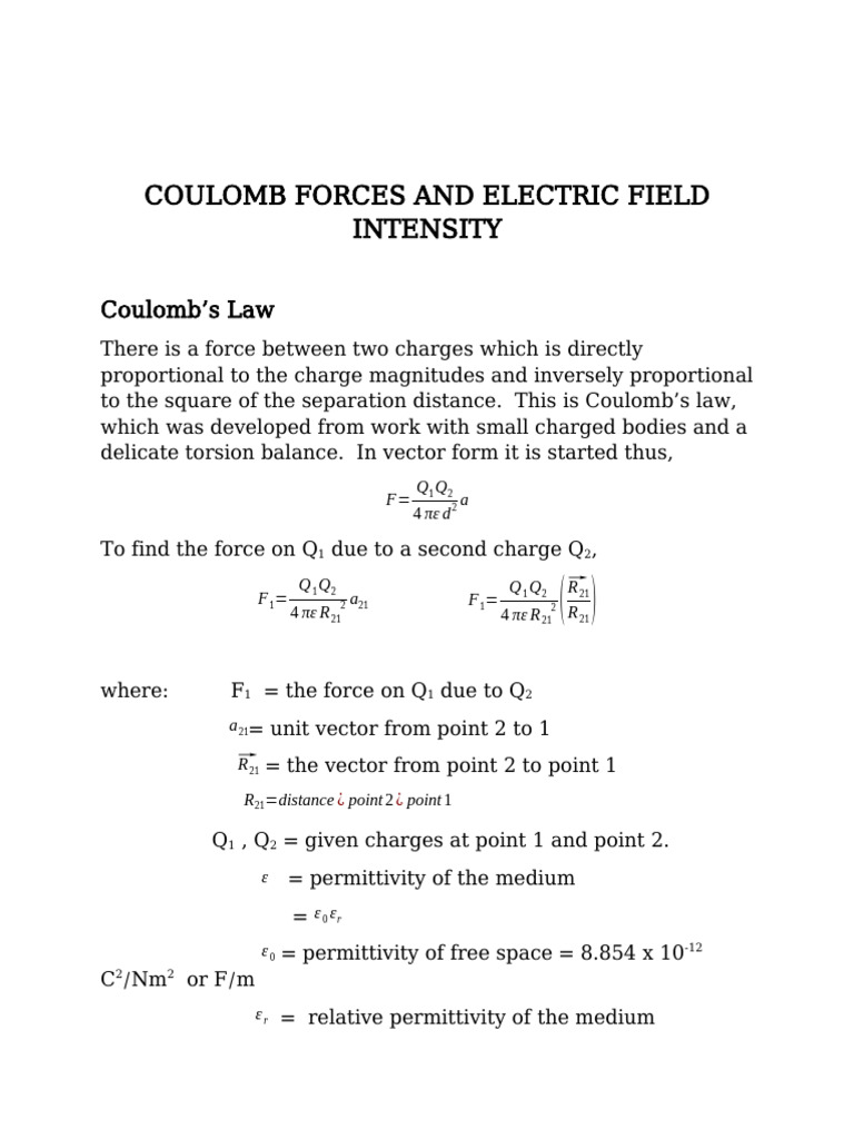 Coulomb Forces and Electric Field Intensity | PDF | Physical Quantities ...