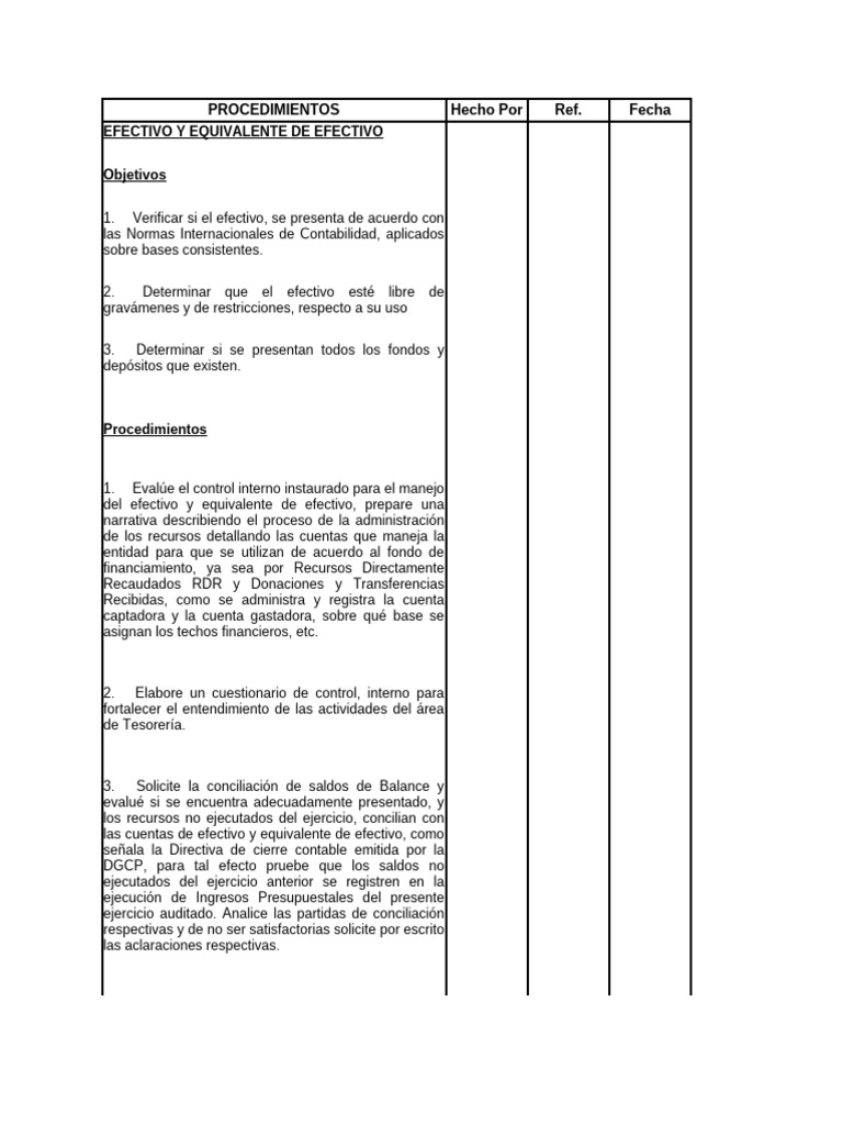 Procedimientos de Auditoría Financiera | PDF | Auditoría | Contabilidad