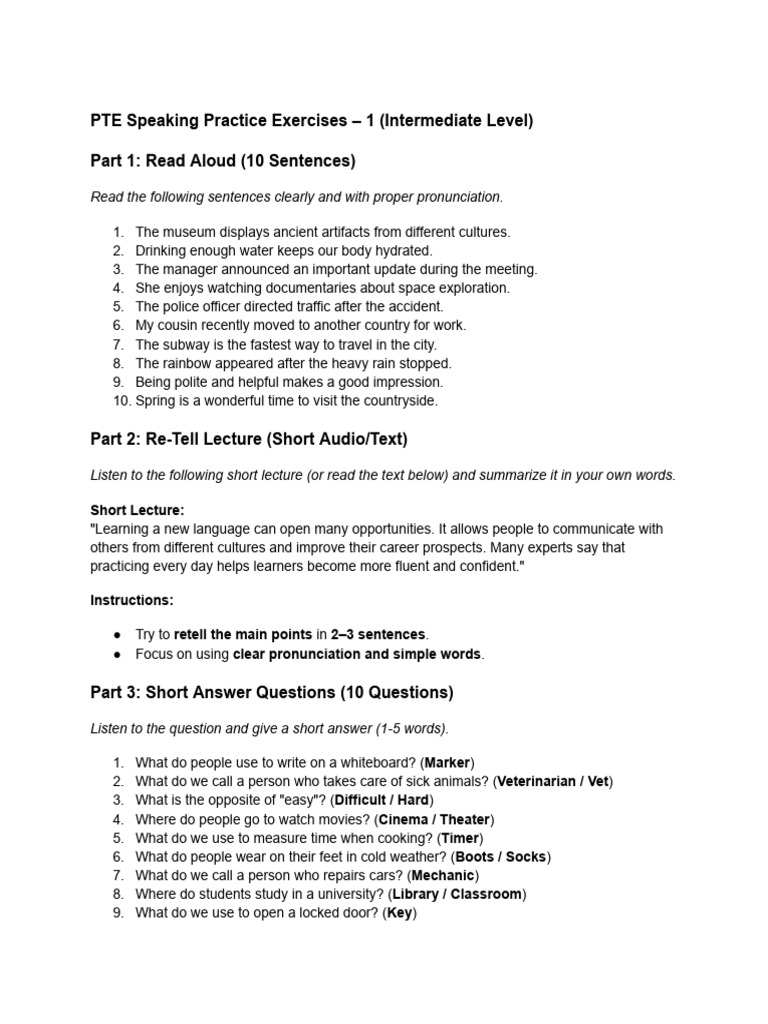 PTE Speaking Practice Exercises for Intermediate | PDF | Outer Space ...