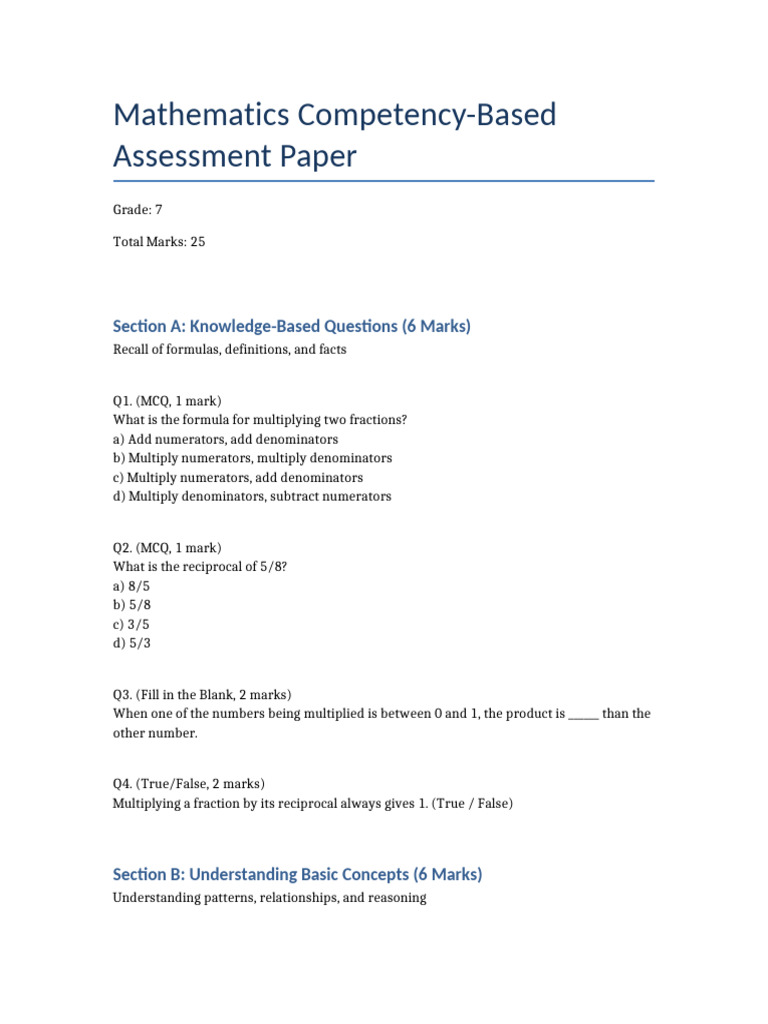 Grade 7 Math Competency Assessment | PDF | Elementary Mathematics ...