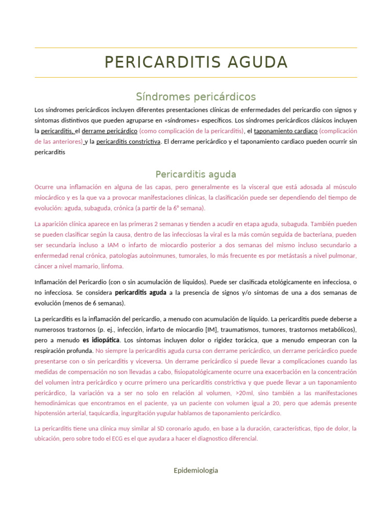 Pericarditis Aguda | PDF | Insuficiencia cardíaca | Especialidades Medicas