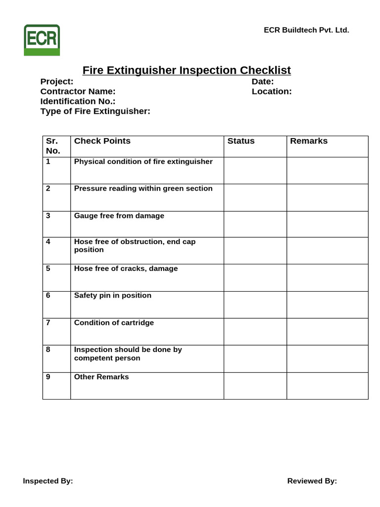 Fire Extinguisher Inspection Checklist | PDF